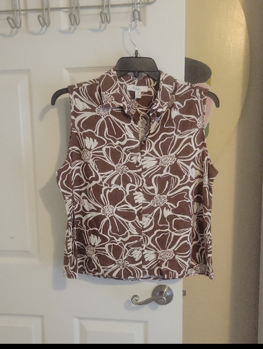 C by One SzLg Linen blend Brown & Cream Floral Button-Down Shirt
